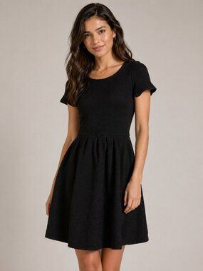 GANNI Anthropologie Basketweave Fit & Flare Dress Black Size S